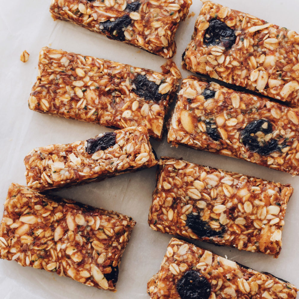 Sliced cherry almond granola bars