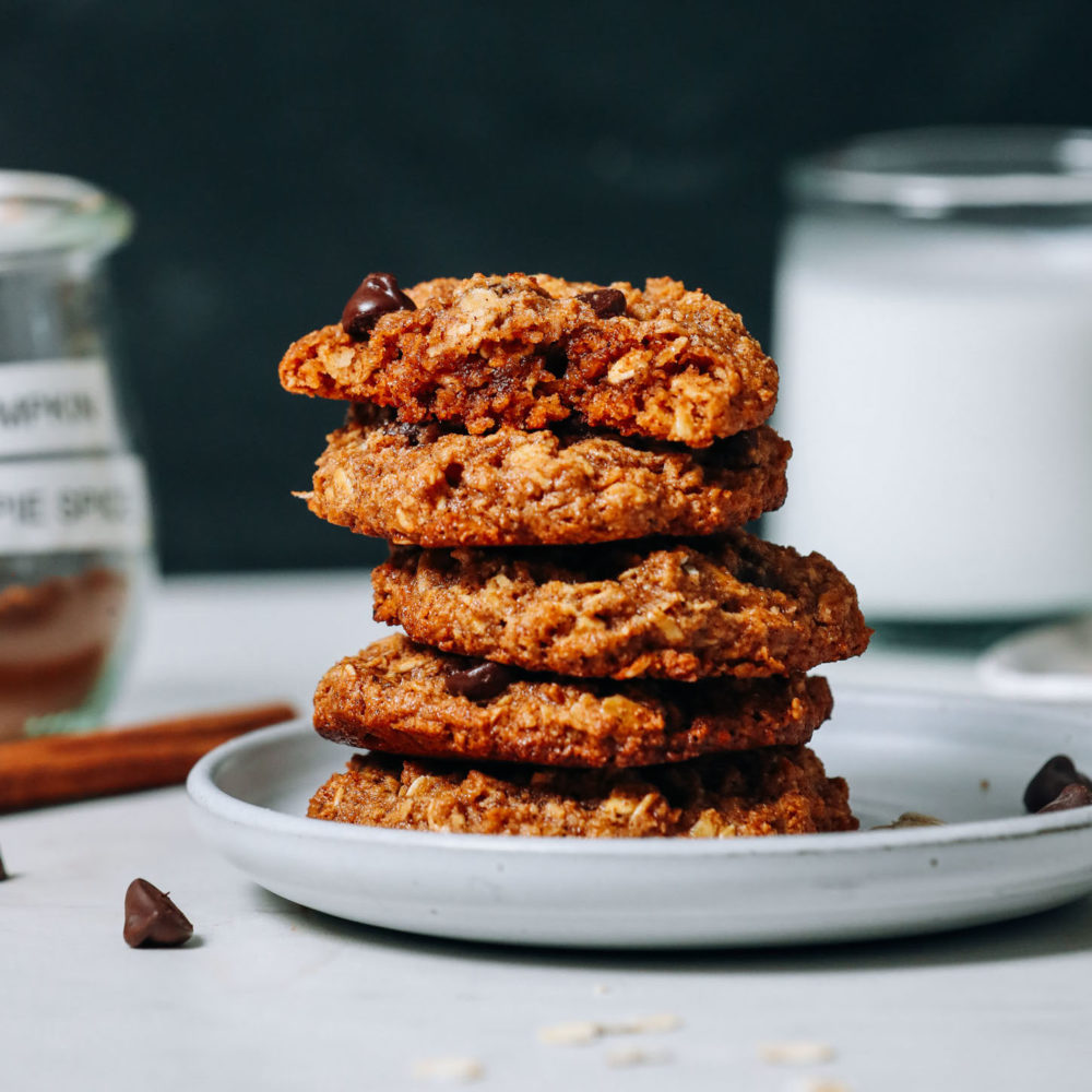 Stack of Vegan Gluten-Free Pumpkin Chocolate Chip Cookies