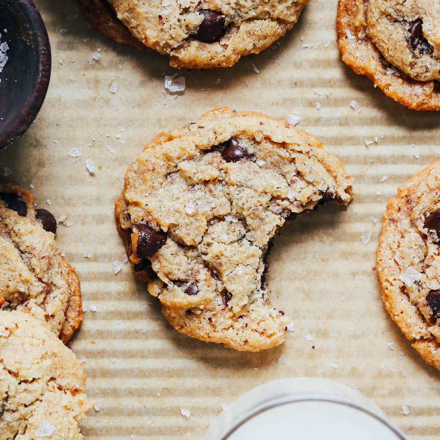 Overhead shot of gluten-free chocolate chip cookies