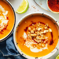 Bowls of our Instant Pot butternut squash soup recipe