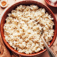 Bowl of fluffy indian-style jeera rice