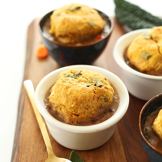 Cutting board with small bowls of 1-Hour Fall Pot Pies