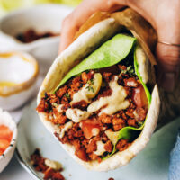 Holding a baked tofu veggie wrap