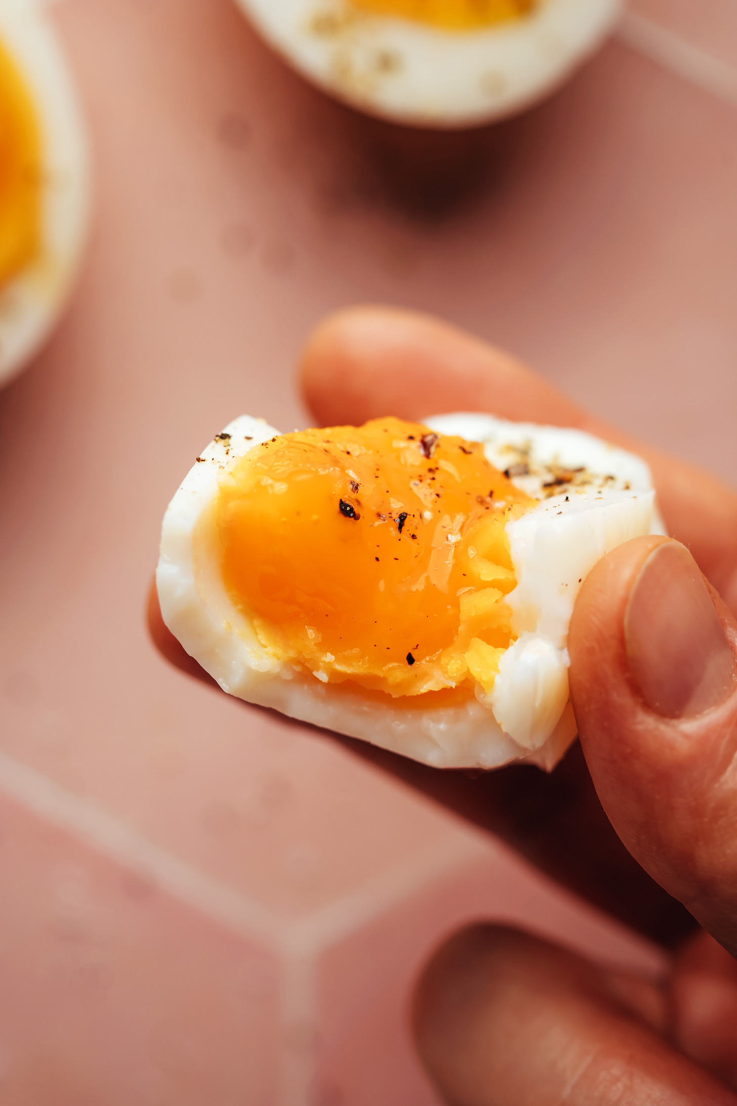 Partially eaten egg with a jammy center