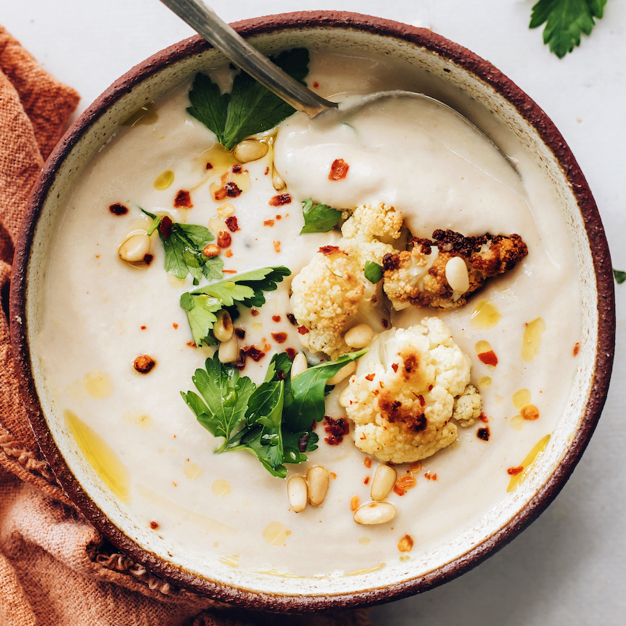 Bowl of creamy cauliflower soup