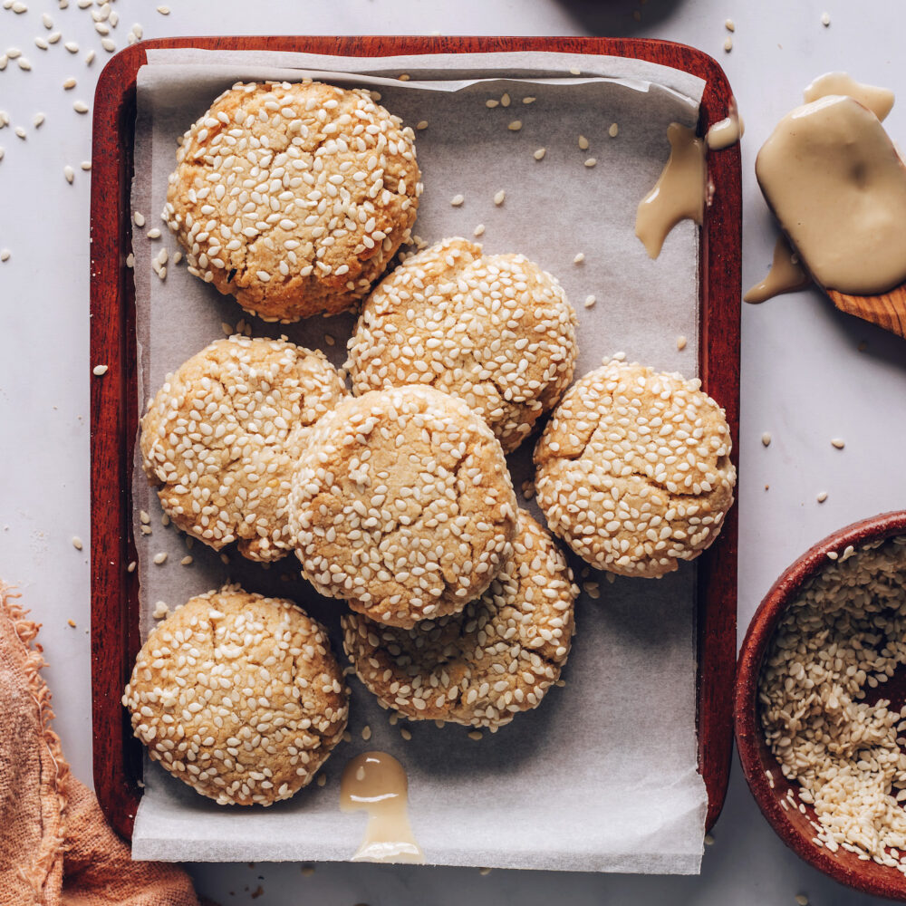 Plate of vegan gluten-free tahini cookies