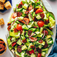 Overhead shot of a blt salad on a platter